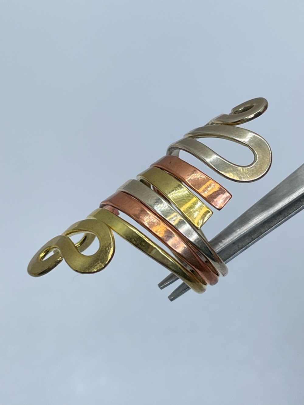 Vintage Mexico Tri Tone Silver Gold Copper Statement Ring Sz 8 Southwestern - Picture 3 of 7